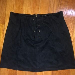 Suede tie up black mini skirt